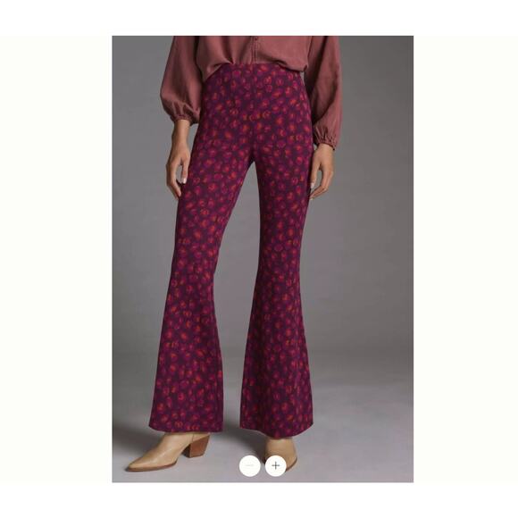 by Anthropologie Size XS Pink Print Pull On Wide Flare Bell Bottom Knit Pants - Picture 2 of 7